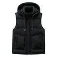 thumbnail image 1 of Men's Winter Hooded Vest, Solid Color Down Cotton Detachable Hood Multi-Pocket Loose Thick Casual Coat for Outdoor Travel and Cold Weather Wear,Black,4XL, 1 of 3