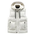 thumbnail image 1 of Men's Winter Hooded Vest, Solid Color Down Cotton Detachable Hood Multi-Pocket Loose Thick Casual Coat for Outdoor Travel and Cold Weather Wear,White,5XL, 1 of 4