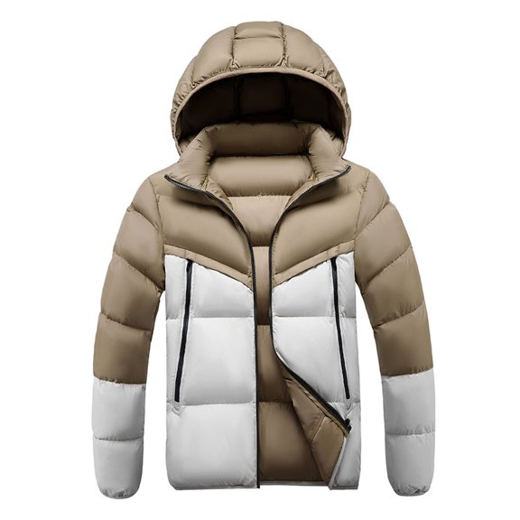 Men's Winter Insulated Puffer Jacket Color Block Puffer Jacket Hood Warm Quilted Zip Winter Coat Lightweight Waterproof Parka Snow Ski Travel Running Down Coats