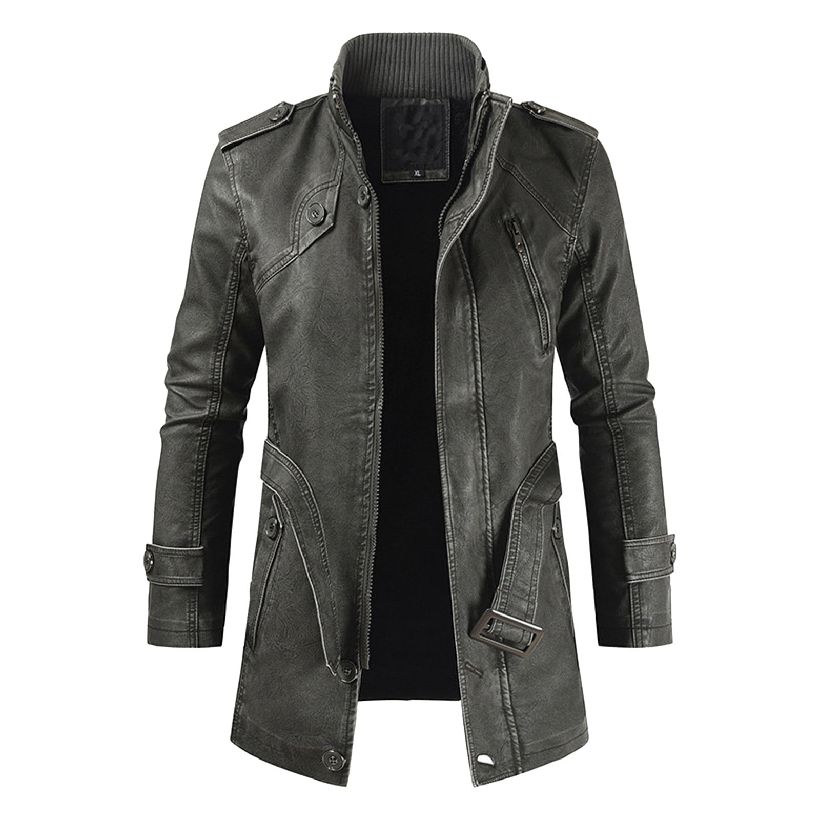 Men's Winter Jacket Coat Casual Leather Jackets Zipper Long Sleeve ...