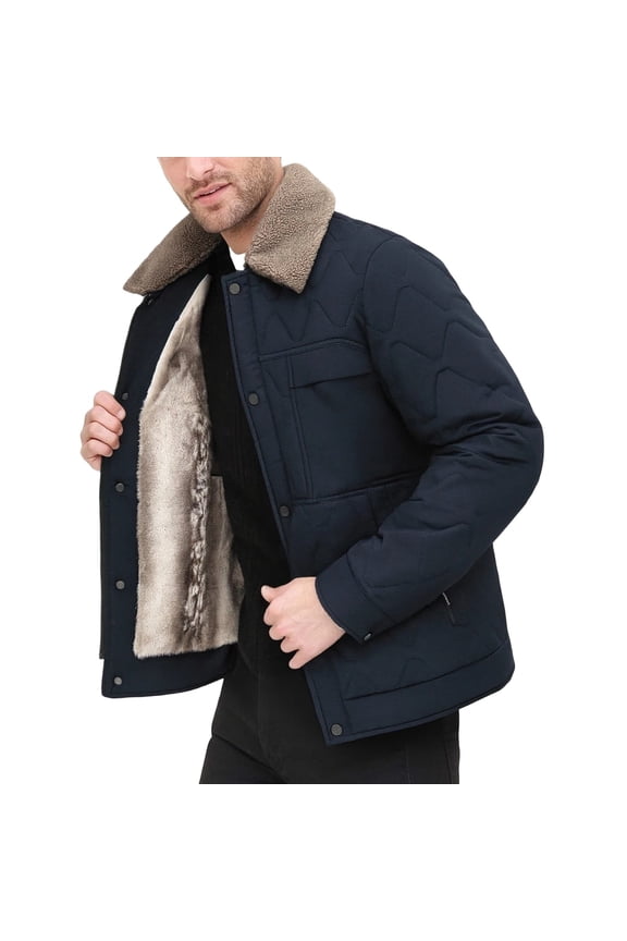 Men's Winter Jacket with Detachable Hood, Heavy Duty Insulated Parka with Half-Zip Pullover, Windproof Turn-Down Collar, Wide-Waisted Warm Outerwear for Extreme Cold Weather