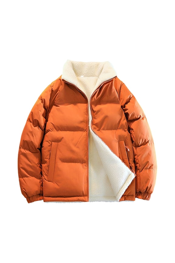 Men's Winter Jacket Fleece Color Block Jackets Thickened Warm Down Jackets Reversible Outwear Coats with Zipper Pockets Gray L