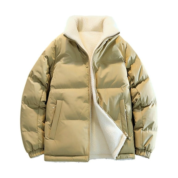 Men's Winter Jacket Fleece Color Block Jackets Thickened Warm Down Jackets Reversible Outwear Coats with Zipper Pockets Purple M