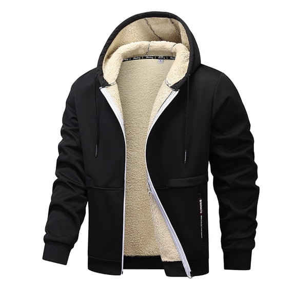 Men's Winter Jacket Lined Hooded Zip Front Warm Windproof Coat Cozy Outerwear for Cold Weather Wear