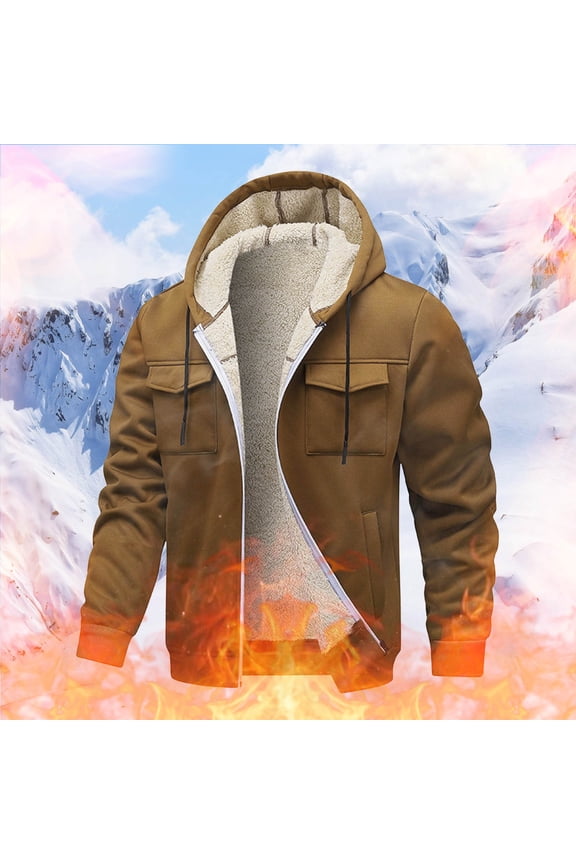 Men's Winter Jacket Lined Hooded Plain Windproof Outdoor Warming Jacket Plaid Casual Hand Washable Full Length Zipper Snap Buttons