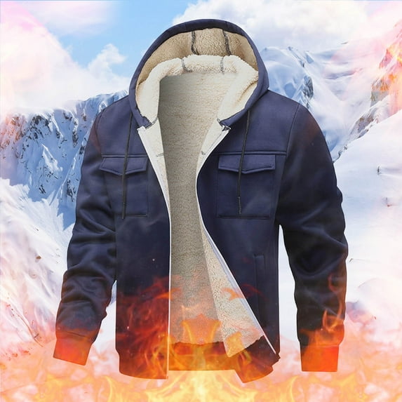 Men's Winter Jacket Lined Hooded Plain Windproof Outdoor Warming Jacket Plaid Casual Hand Washable Full Length Zipper Snap Buttons