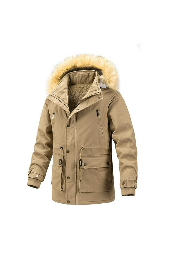 Men's Winter Jacket Military Jacket Casual Zipper Thicken Fleece Lined Hoodie Cargo Jacket Winter Warm Hooded Thermal Outdoor Coat