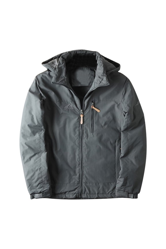Men's Winter Jacket Outwear Cotton Fleece Lined Jackets Thick Work Warm Windproof Cargo Coats with Detachable Hood Big and Tall Size M-5XL Gray