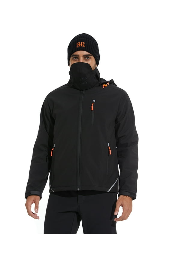 Men's Winter Jacket Softshell Fleece Lined 5 Pockets Reflective - Black
