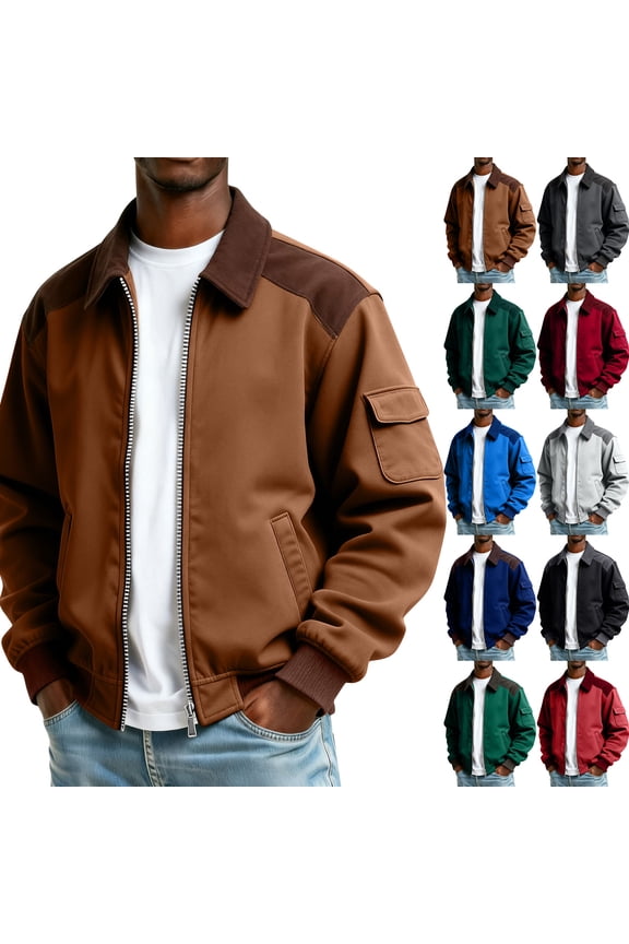 Men's Winter Jacket with Solid Color Design, Front Pockets, Full Zipper Closure, Large Size Fit for Sports and Outdoor Adventures during Cold Weather Holidays and Daily Leisure Wear,Army Green,L