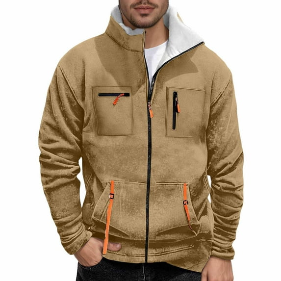 Men's Winter Jacket Thick Thermal Warm Lined Coat Color: Khaki Size: L