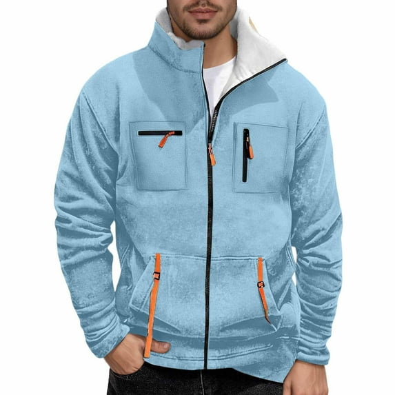 Men's Winter Jacket Thick Thermal Warm Lined Coat Color: Light Blue Size: XXXXL