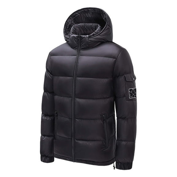 Men's Winter Jacket Warm Fleece Quilted Puffer Jacket Insulated Travel Ski Snow Water-Resistant Hooded Down Jackets