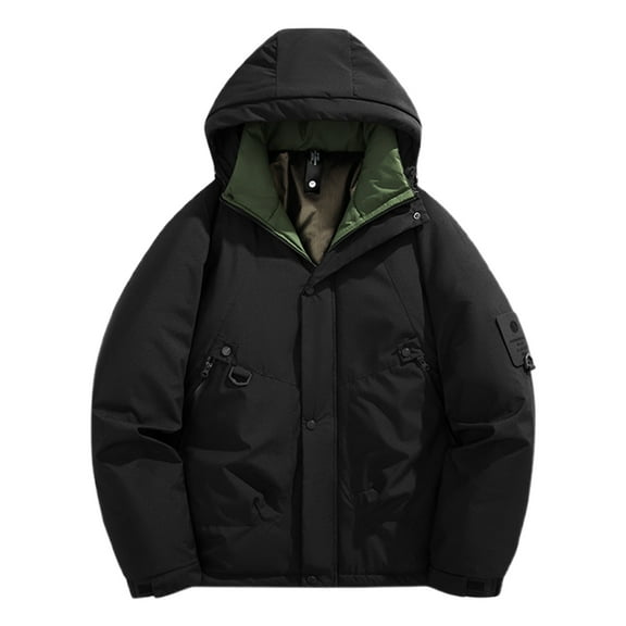 Men's Winter Jacket Warm Insulated Coat Outdoor Windproof Cold Weather Coat Durable Utility Jacket Solid Padded Outwear Coat for Men A-Black L