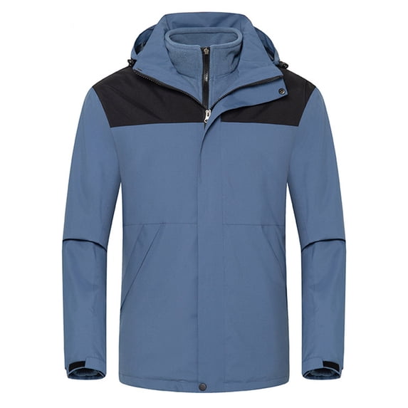Men's Winter Jacket Windproof Hood Fleece Lined Warm Outwear tachable 3 in 1 Ski Snow Coats Blue XXL