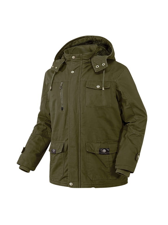 Men's Winter Jacket Windproof Sherpa Lined Fleece Windbreaker Coat Warm Military Parka with Removable Hood