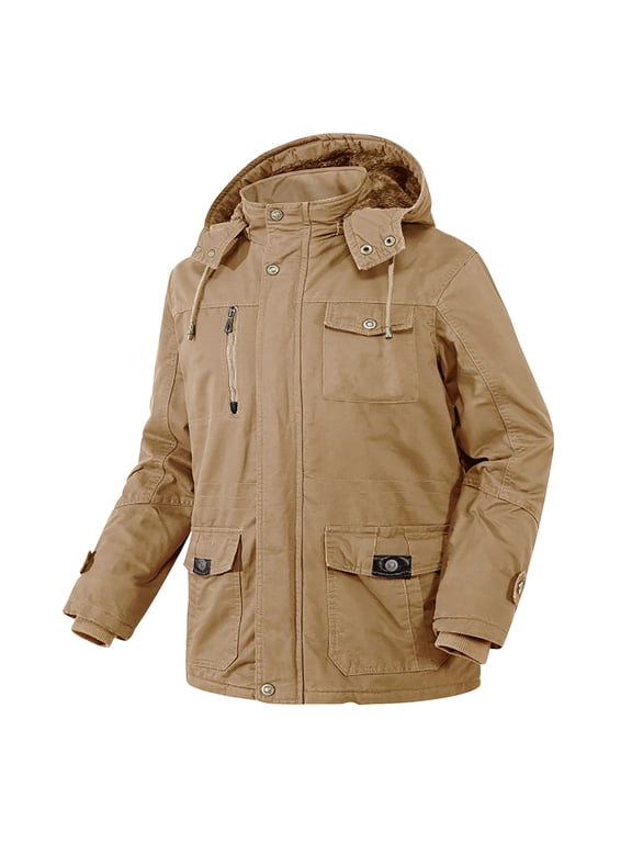 Men's Winter Jacket Windproof Sherpa Lined Fleece Windbreaker Coat Warm Military Parka with Removable Hood