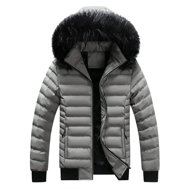 Men's Winter Jacket Zipper Outdoor Sports Hoodie Warm Quilted Fleece Coat  with Removable Hood L-4XL 