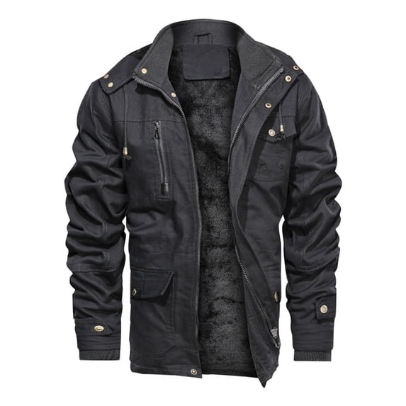Men's Winter Jackets Thick Fleece Lined Military Jackets wtih Hood Work Warm Full Zip Thermal Cargo Coats