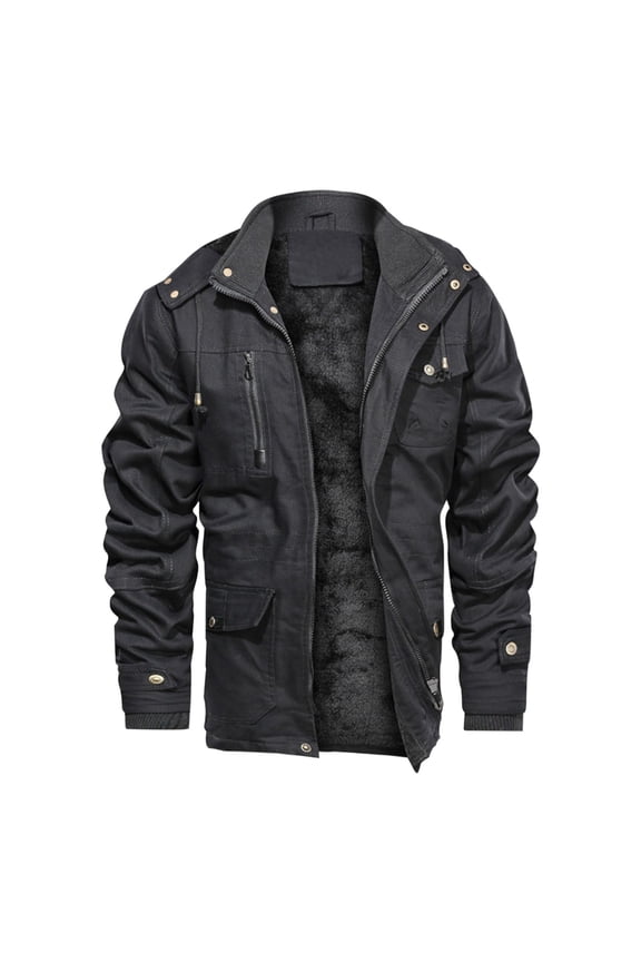 Men's Winter Jackets Thick Fleece Lined Military Jackets wtih Hood Work Warm Full Zip Thermal Cargo Coats