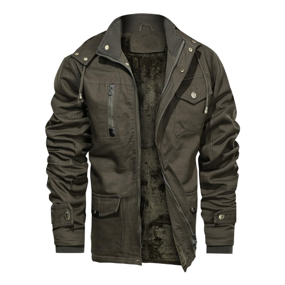 Men's Winter Jackets Thick Fleece Lined Military Jackets wtih Hood Work Warm Full Zip Thermal Cargo Coats