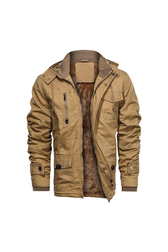 Men's Winter Jackets Thick Fleece Lined Military Jackets wtih Hood Work Warm Full Zip Thermal Cargo Coats