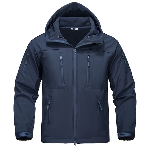 Men's Winter Jackets Waterproof Windbreaker Softshell Tactical Hooded Coat with Zip Pockets Breathable Windproof Regular Fit Outdoor Sports Jacket for Outdoor Navy 2XL
