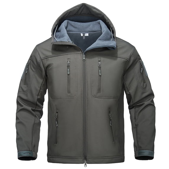 Men's Winter Jackets Waterproof Windbreaker Softshell Tactical Hooded Coat with Zip Pockets Breathable Windproof Regular Fit Outdoor Sports Jacket for Outdoor Gray L