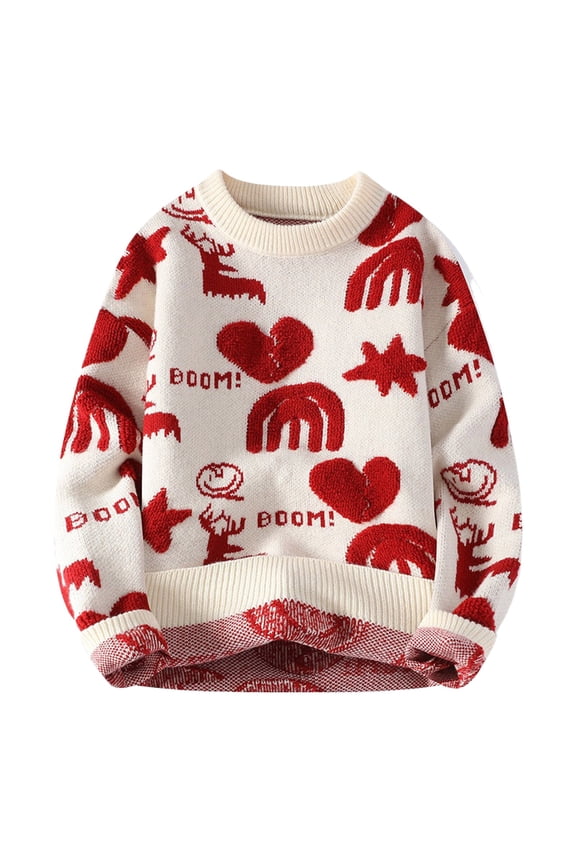 Men's Winter Jacquard Knit Sweater Coat Thickened Warm Casual Outwear Stylish Comfortable Pullover