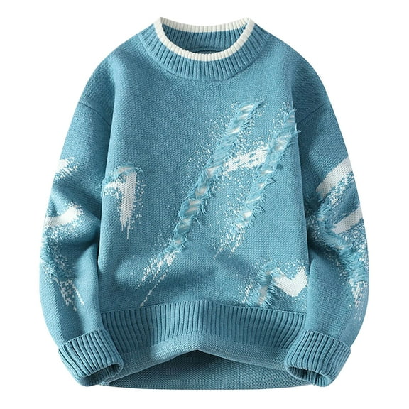 Men's Winter Jacquard Knit Sweater Coat Warm Thickened Oversized Pullover Casual Comfortable Stylish