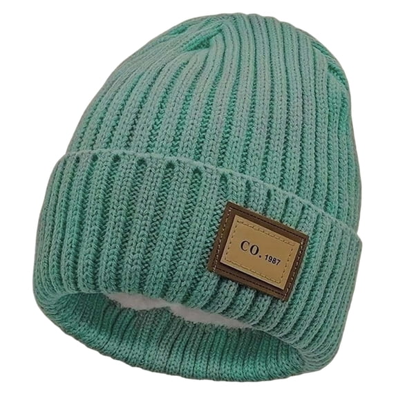 Men's Winter Knit Beanie Hat with Square Patch Cozy Ribbed Skull Cap Warm Daily Accessory