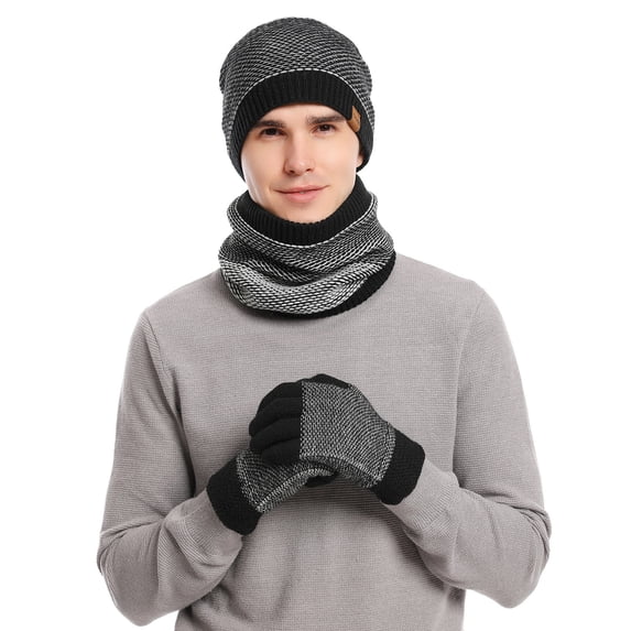 Men's Winter Knit Beanie Scarf and Glove Set for Cold Weather