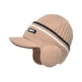 thumbnail image 1 of Men's Winter Knit Hat with Ear Flaps, Thermal Lined Beanie with Visor for Cold Weather, Outdoor Ski Cap with Foldable Edge, Warm Cuff Knit Hat for Skiing and Snow Activities - Khaki, 1 of 5