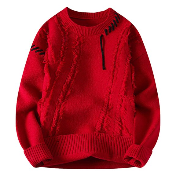 Men's Winter Knit Sweater Coat Round Neck Pullover Stitching Design Casual Warm Comfortable Soft Yarn Fashion Outerwear