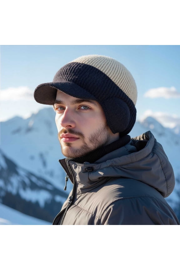 Men's Winter Knitted Earflap Hat | 3-in-1 Baseball Cap Style | Windproof Mink Fleece Lined | Breathable Moisture-Wicking Knit | Double Layer Insulated for Cold Weather