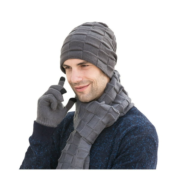 beishanbush Clearance Sales Hats Men's Winter Knitted Windproof Hat Scarf Gloves Three-piece Winter Knitted Hat Men's Warm Hat Grey