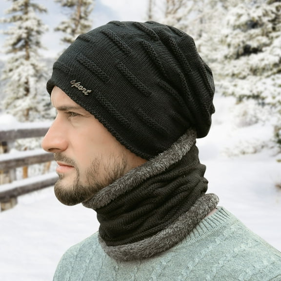 Men's Winter Knitted Windproof Hood Scarf Coif Winter Knit Hat Warm Hats For Men Flannel Christmas Hat Women Trapper Hat Leather Mad Hat Men's Trapper Hat Cold Weather Cap Little Boy Hat Rabbit Hats