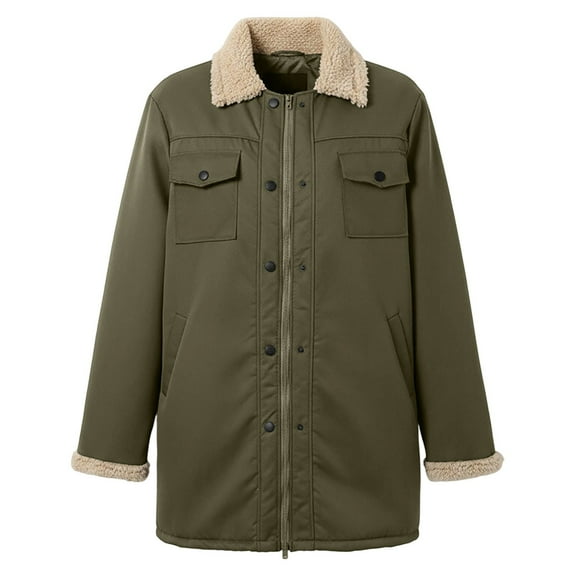 Men's Winter Lapel Cargo Military Trucker Work Long Fleece-Lined Cotton Jacket Coat Color:Army Green Size:S