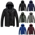 thumbnail image 1 of Men's Winter Large Size Cotton-padded Jacket with Hooded Slim Fit Lightweight Design for Cold Weather Outings, Daily Casual Wear, and Holiday Season Activities,Navy,M, 1 of 9
