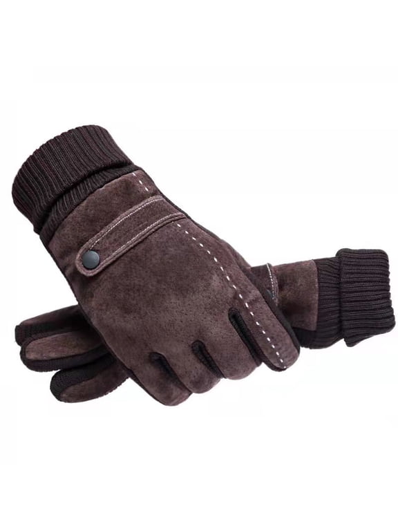 Men's Winter Leather Gloves Thick Warm Fleece Windproof Gloves Cold Proof Thermal Mittens - for Dress Driving Cycling Motorcycle Camping