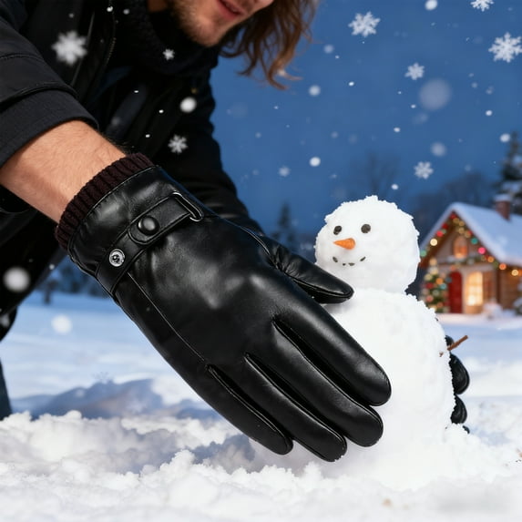 Men's Winter Leather Gloves, Warm Thermal Insulated with Touchscreen Capability, Waterproof Motorcycle Riding Gloves for Cycling & Driving
