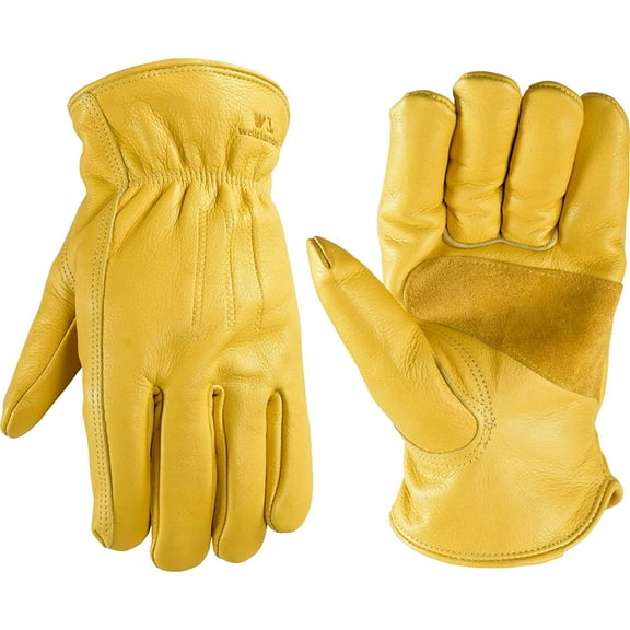 Men's Winter Leather Work Gloves, Cowhide, Lined Leather, Large , Yellow