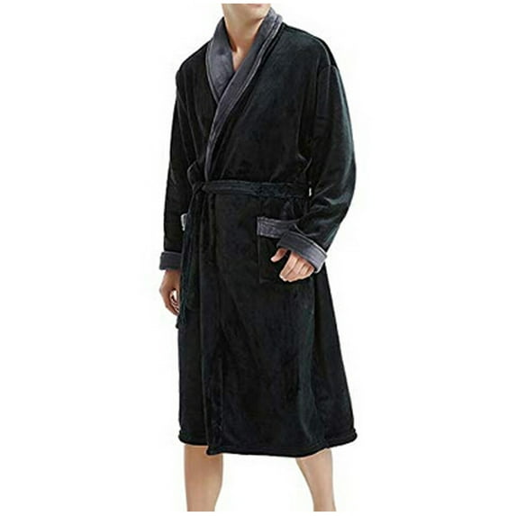Men's Winter Lengthened Plush Shawl Bathrobe Home Clothes Long Sleeve d Robe Coat