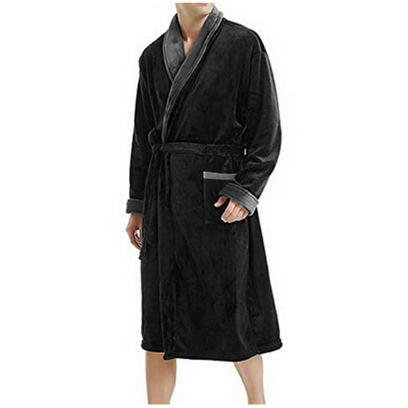 Men's Winter Lengthened Plush Shawl Bathrobe Home Clothes Long Sleeved Robe Coat