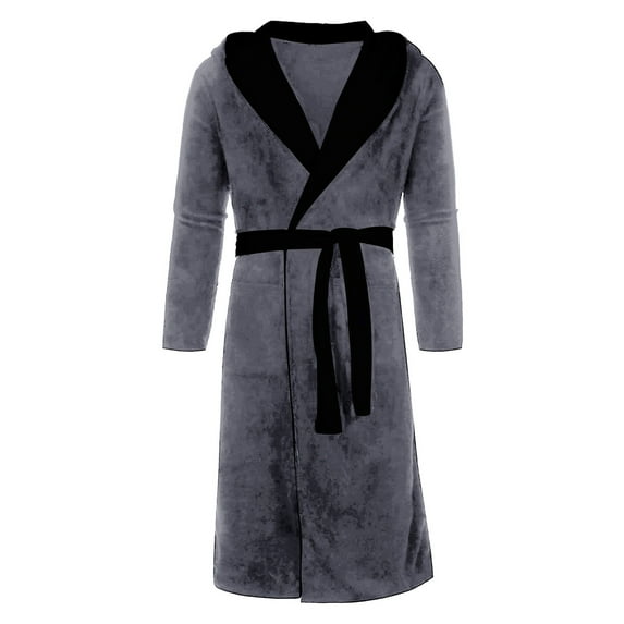 Men's Winter Lengthened Plush Shawl Bathrobe Home Clothes Long Sleeved Robe Coat