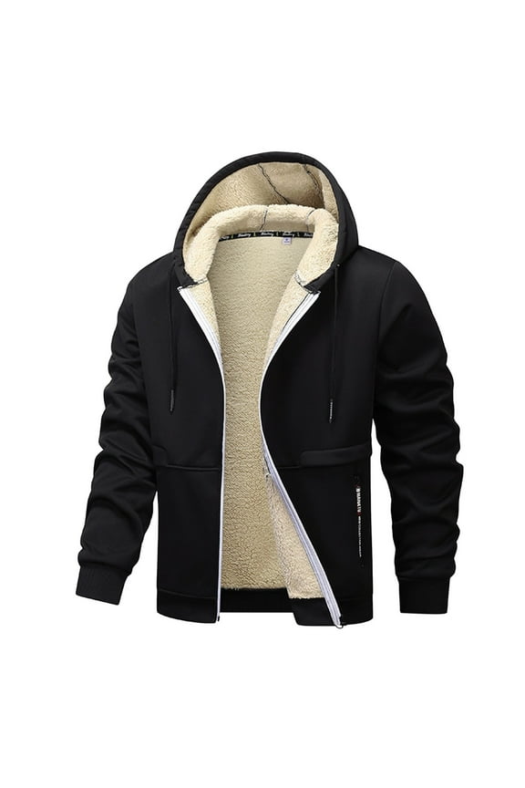 Men's Winter Lined Hooded Jacket Windproof Outdoor Coat for Cold Weather