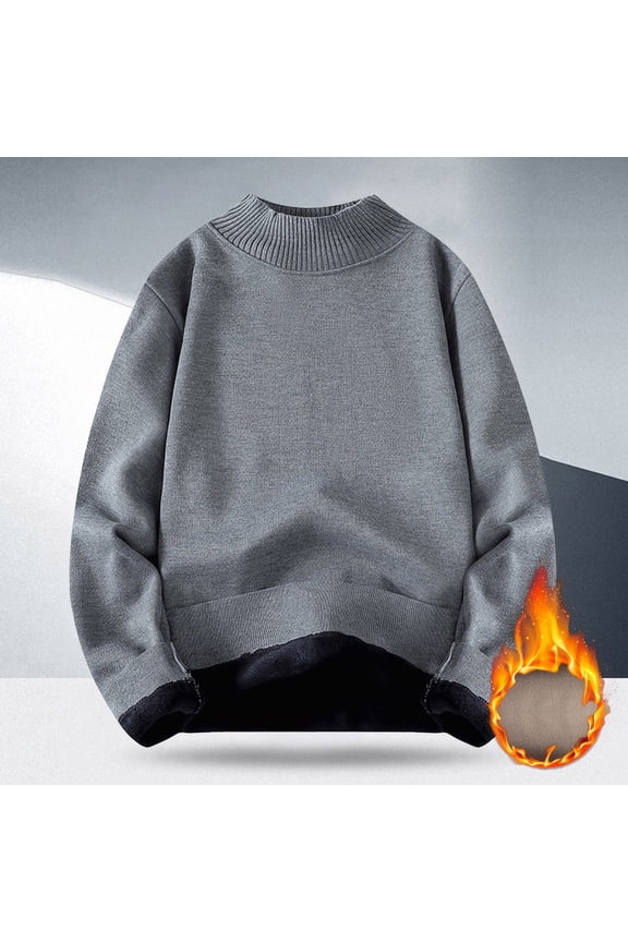 Men's Winter Lined Sweater Coat Warm Half Turtle Neck Knitted Pullover Thermal Thickened Casual Outwear