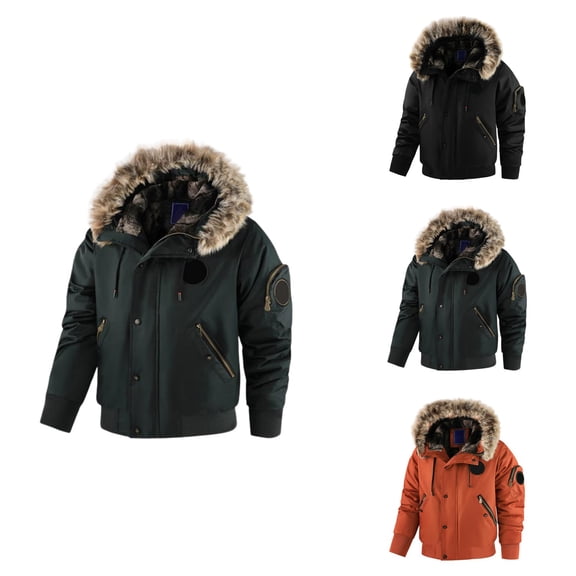 Men's Winter Lined Thickened Hooded Casual Jacket Coat with Quilted Puffer Design for Outdoor Wear