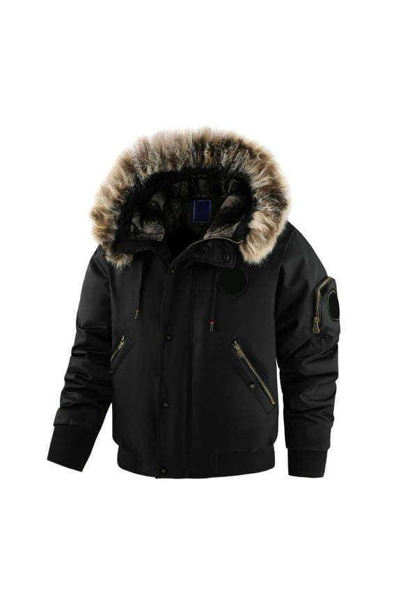 Men's Winter Lined Thickened Outdoor Casual Style Warm Hooded Loose Jacket Coat