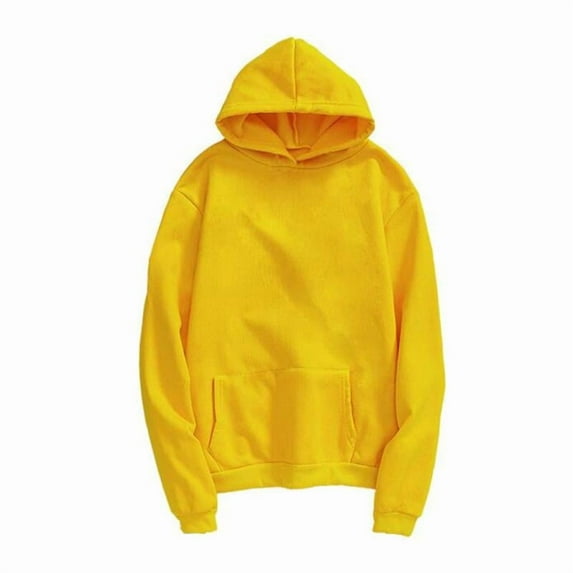 Men's Winter Long Sleeve Thermal Pullover Hoodie Fleece Hooded Sweatshirt - Yellow, XL